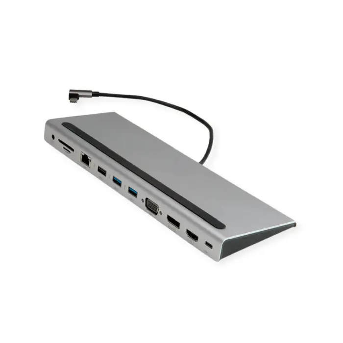 Roline USB-C Multiport Docking Station, 4K HDMI/DP, VGA, 2× USB3.2, 1× USB2.0, 1× SD/Micro SD čitač kartica, 1× USB-C PD, 1× G-LAN, 1×3.5mm