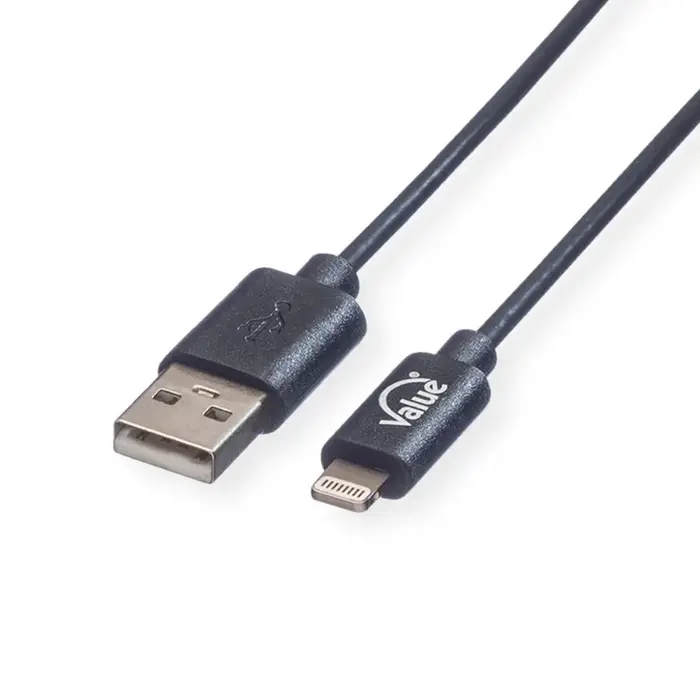 Roline VALUE Lightning na USB kabel za iPhone/iPad/iPod, 1.8m, crni