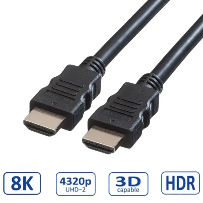 Roline VALUE Ultra HD 8K HDMI kabel sa mrežom, M/M, crni, 2.0m