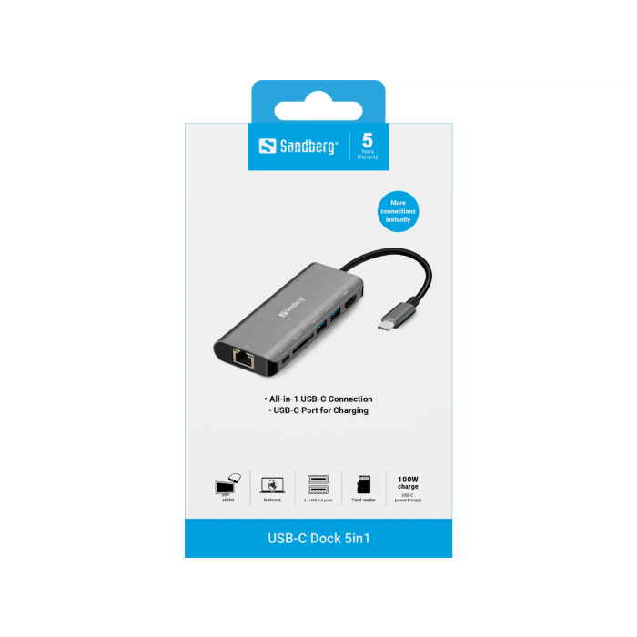 Sandberg USB-C Dock HDMI + LAN + SD + USB, 61W