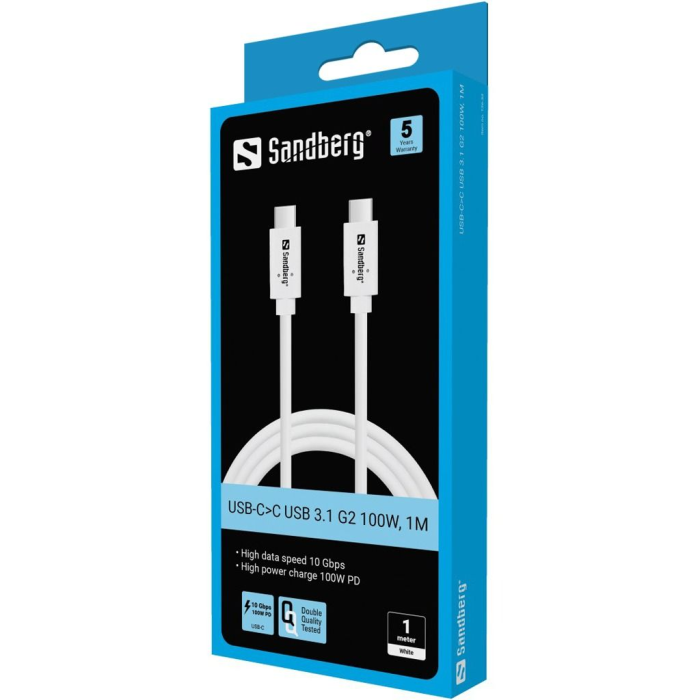 Sandberg USB-C > USB-C Gen2 PD 100W 5m polnilni kabel