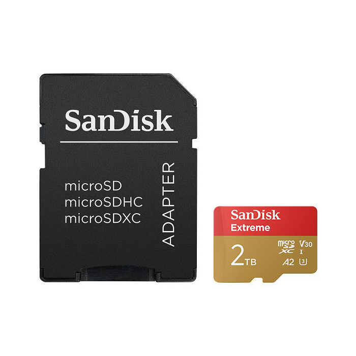 SanDisk 2TB Extreme microSDXC UHS-I with adapter up to 240MB/s, C10, U3, V30, 4K, 5K, A2, Micro SD card