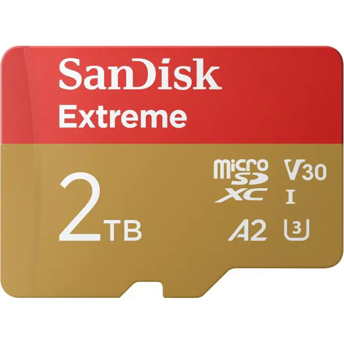 SanDisk 2TB Extreme microSDXC UHS-I with adapter up to 240MB/s, C10, U3, V30, 4K, 5K, A2, Micro SD card