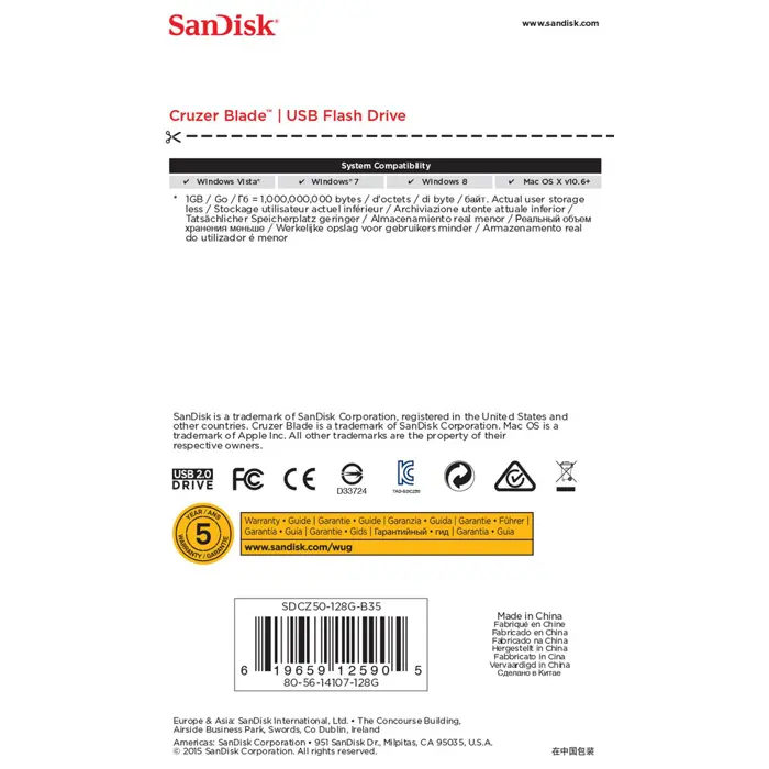 SanDisk Cruzer Blade USB flash drive 128 GB USB Type-A 2.0 Black, Red