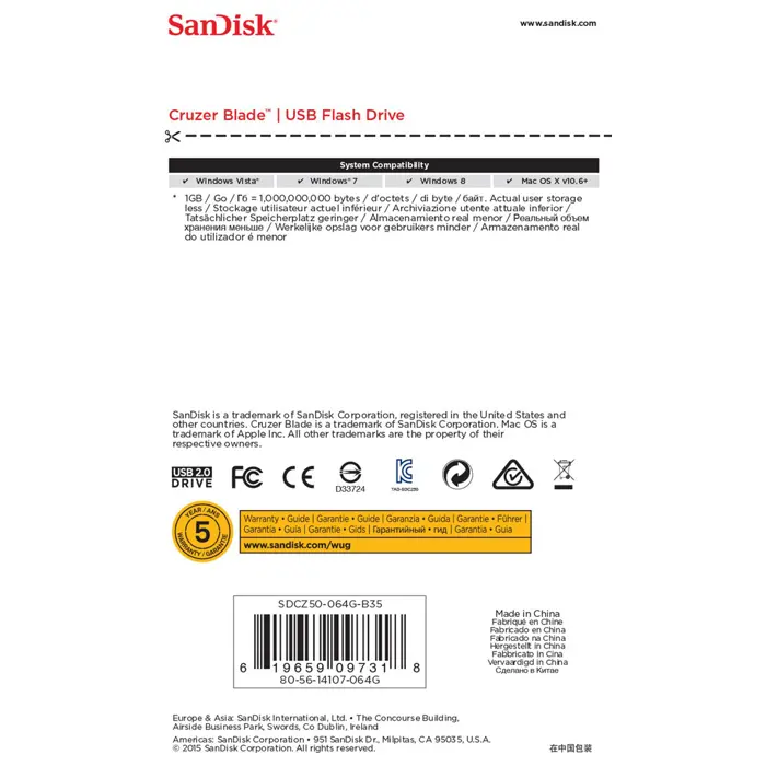 SanDisk Cruzer Blade USB flash drive 64 GB USB Type-A 2.0 Black, Red