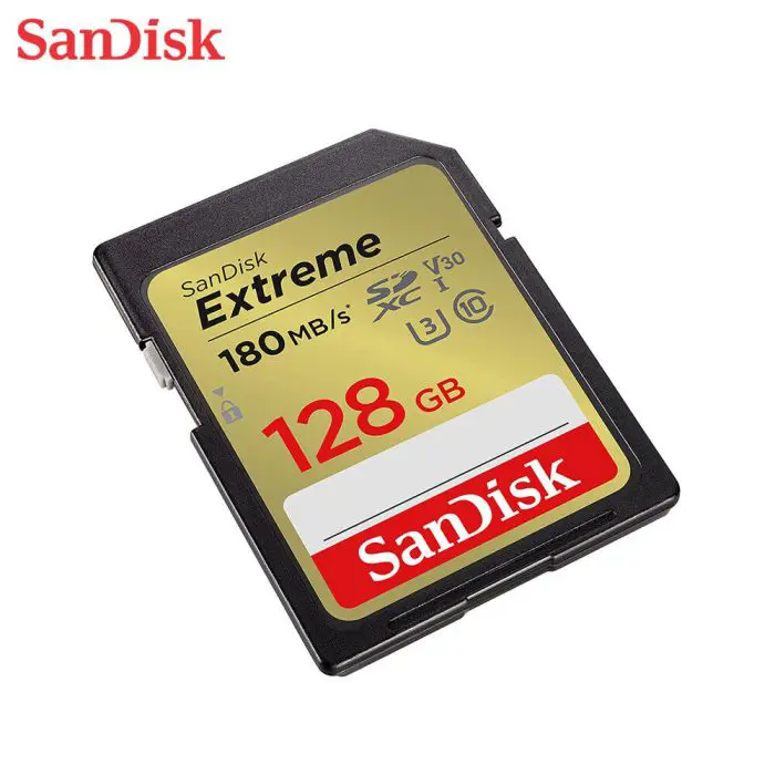 SanDisk Extreme 128GB SDXC memory card + 1 year RescuePRO Deluxe up to 180MB/s & 90MB/s read/write, UHS-I, Class 10, U3, V30