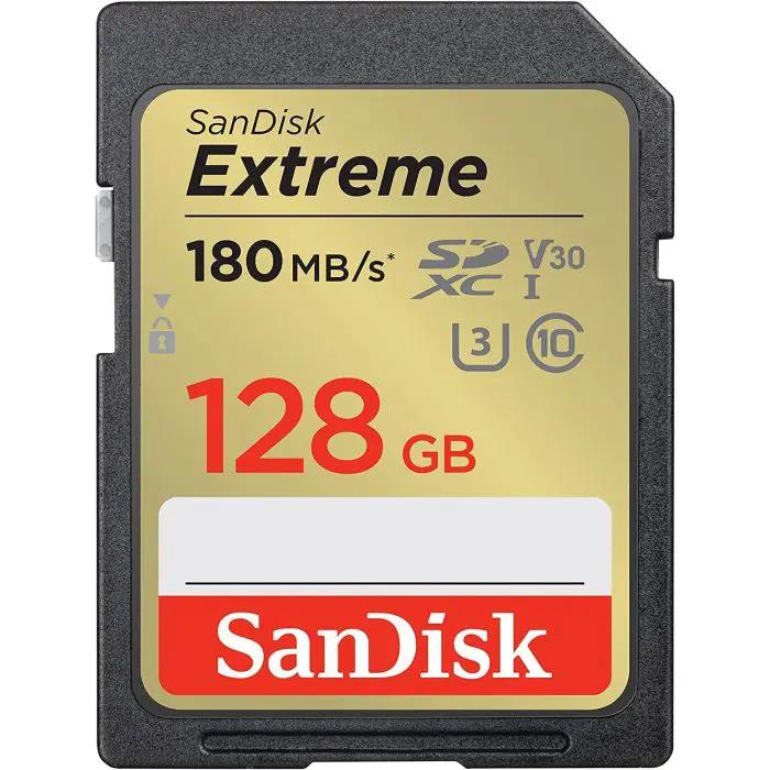 SanDisk Extreme 128GB SDXC memory card + 1 year RescuePRO Deluxe up to 180MB/s & 90MB/s read/write, UHS-I, Class 10, U3, V30