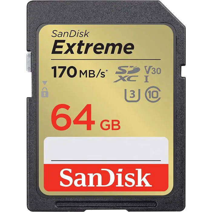 SanDisk Extreme 64GB SDXC memory card + 1 year RescuePRO Deluxe up to 170MB/s & 80MB/s read/write, UHS-I, Class 10, U3, V30