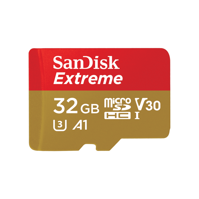 SanDisk Extreme microSDHC 32GB + SD Adapter for Action Sports Cameras - 100MB / s A1 C10 V30 UHS-I U3