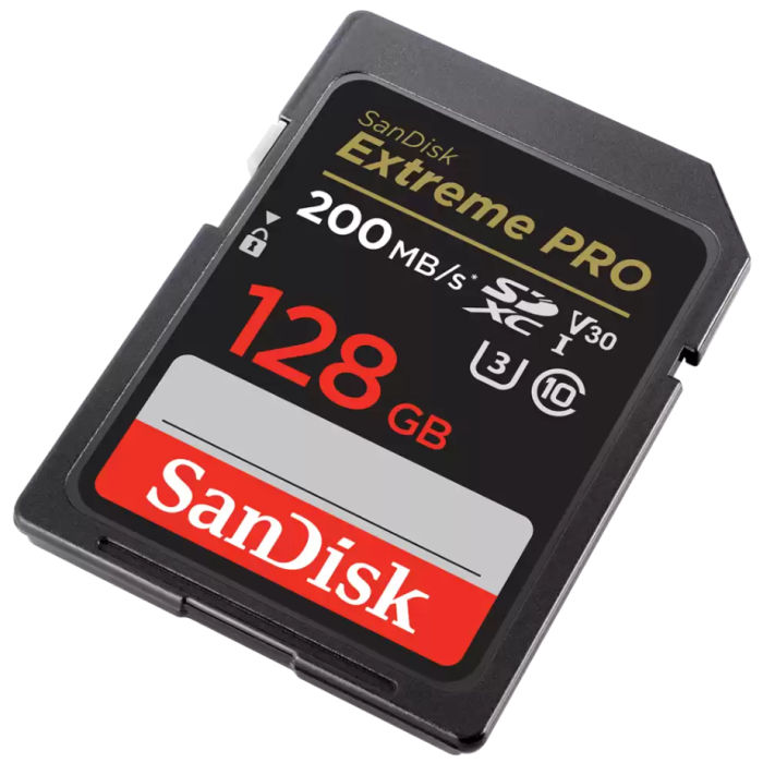 SanDisk Extreme PRO 128GB SDXC memory card 200MB/s & 90MB/s Read/Write UHS-I, Class 10, U3, V30