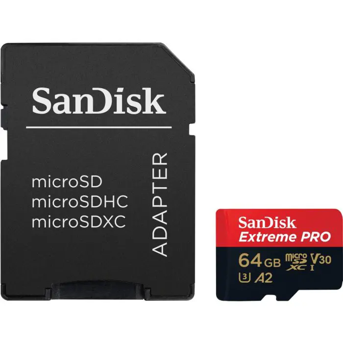 SanDisk Extreme PRO microSDXC 64GB + SD Adapter up to 200MB/s & 90MB/sA2 C10 V30 UHS-I U3