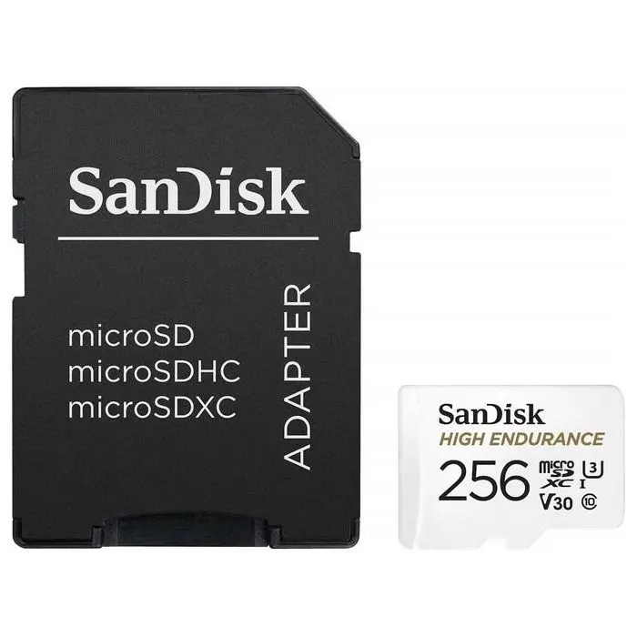 SanDisk High Endurance video microSDHC 256GB + SD Adapter Full HD / 4K video, up to 100/40 MB/s C10, U3, V30