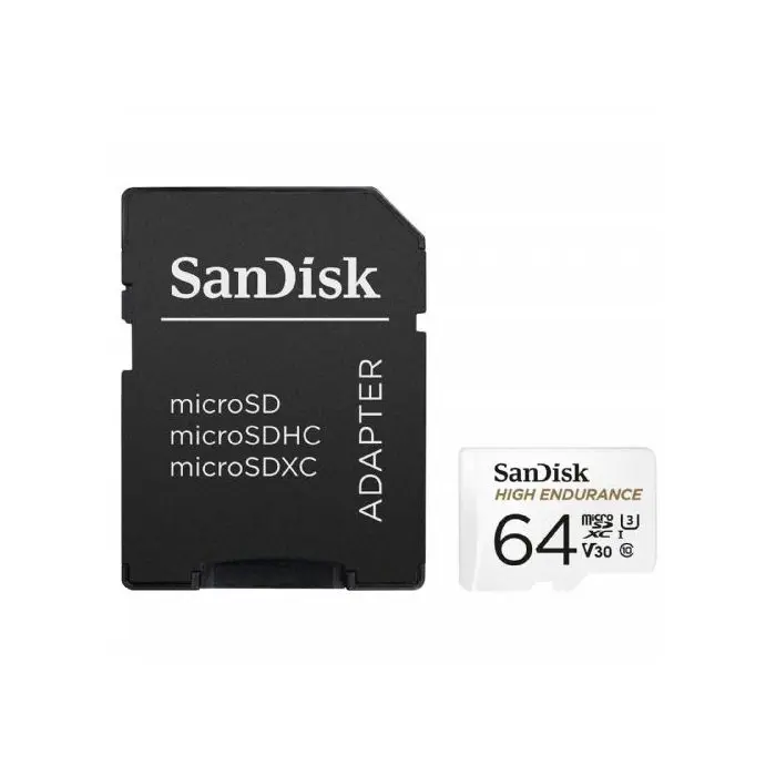 SanDisk High Endurance video microSDHC 64GB + SD Adapter Full HD / 4K video, up to 100/40 MB/s C10, U3, V30