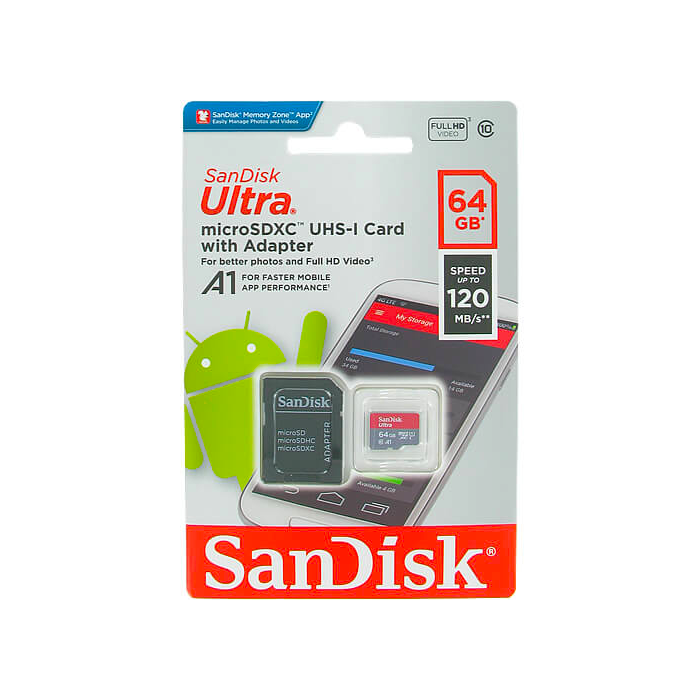 SanDisk Ultra microSDXC 64GB + SD Adapter 140MB/s A1 Class 10 UHS-I