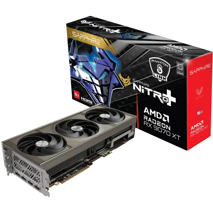 Sapphire Radeon RX 9070 XT Nitro+ Phantom Link OC (silver, RDNA4, GDDR6, 2x DisplayPort, 2x HDMI 2.1)
