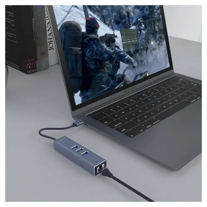 Savio AK-57 USB-A - 3 x USB-A HUB with RJ-45 Gigabit Ethernet adapter 5000 Mbit/s grey USB 3.2 Gen 1 (3.1 Gen 1) Micro-B 5000 Mbit/s