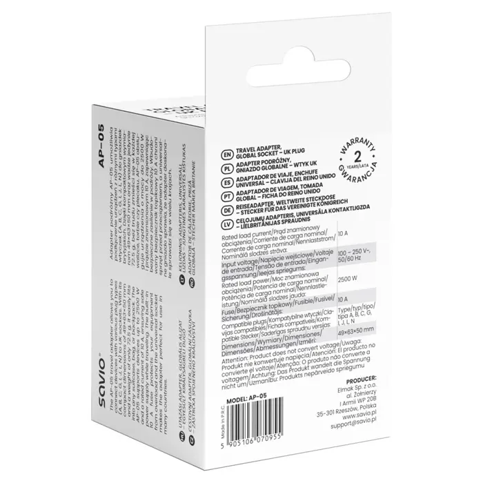 Savio AP-05 power adapter/inverter Indoor 2500 W White