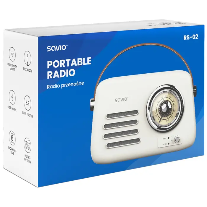 SAVIO RS-02 Portable Radio, White