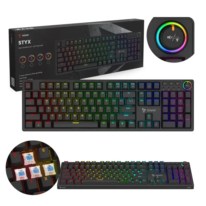 Savio STYX Outemu Blue, Hot Swap, RGB keyboard Gaming