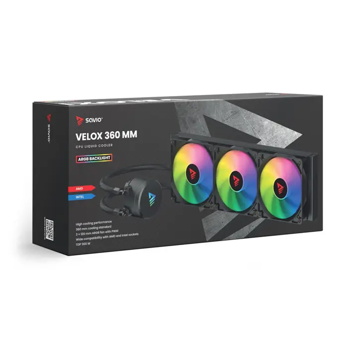 Savio VELOX 360 MM computer cooling system Processor All-in-one liquid cooler 36 cm Black 1 pc(s)