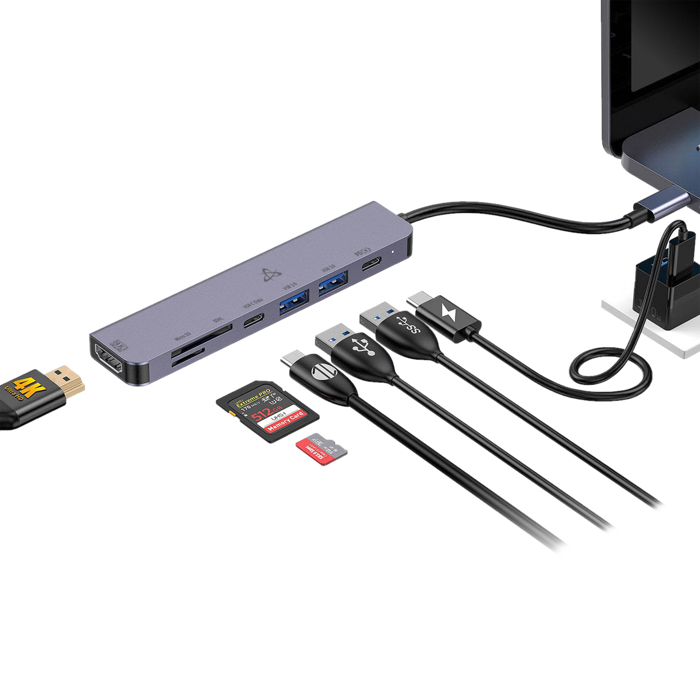 SBOX 7u1 hub H-999 USB-C-HDMI/USB-C/USB 3.0/USB 2.0/SD/microSD
