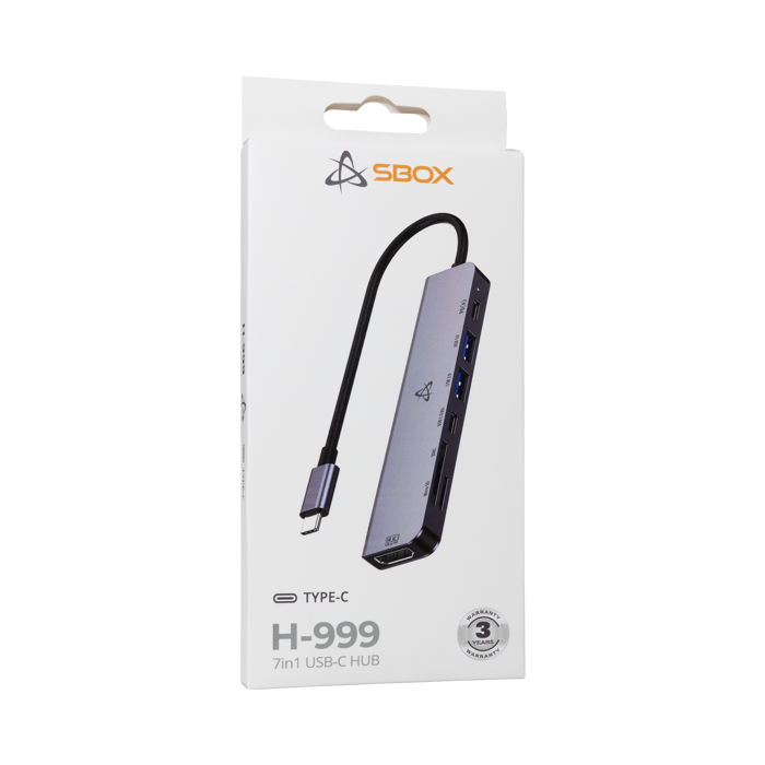 SBOX 7u1 hub H-999 USB-C-HDMI/USB-C/USB 3.0/USB 2.0/SD/microSD