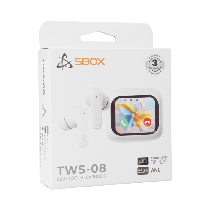 SBOX bluetooth earbuds EB-TWS08 bijele ANC Touch Display