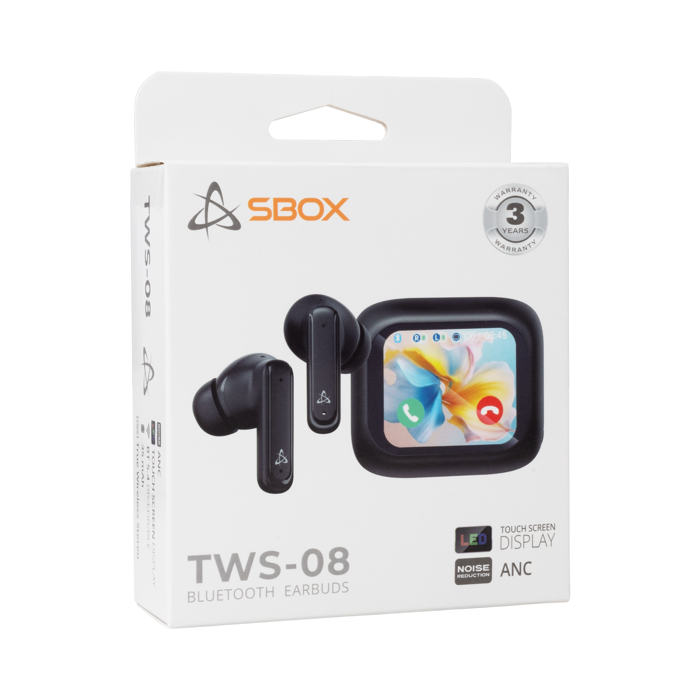 SBOX bluetooth earbuds EB-TWS08 crne ANC Touch Display
