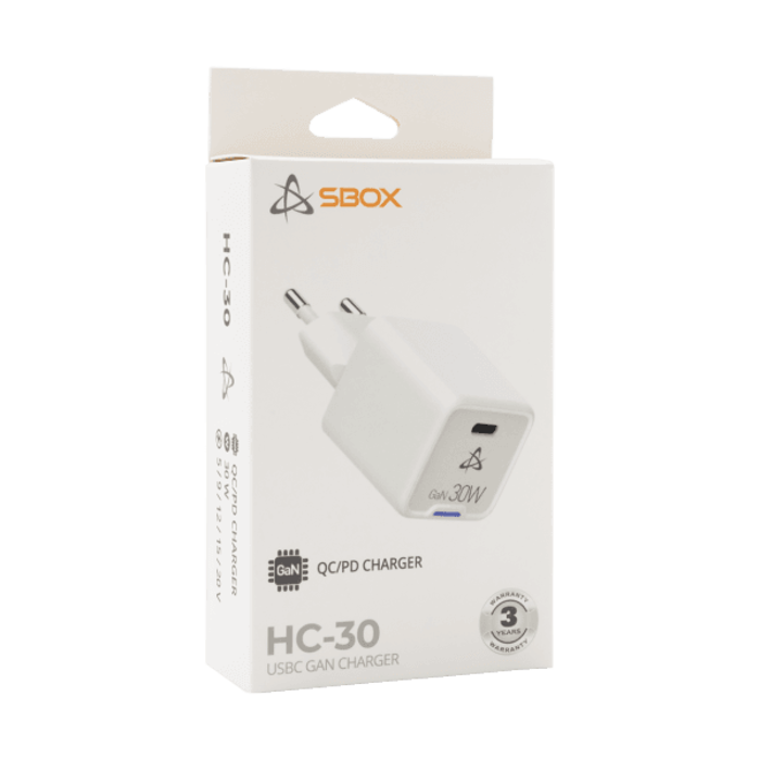 SBOX USB-C brzi zidni punjač HC-30 - 30W GAN bijeli