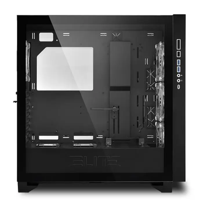 Sharkoon ELITE SHARK CA300T Tower E-ATX kućište bez napajanja, prozirne bočne stranice, prednji/stražnji RGB ventilatori 4×120mm, crno