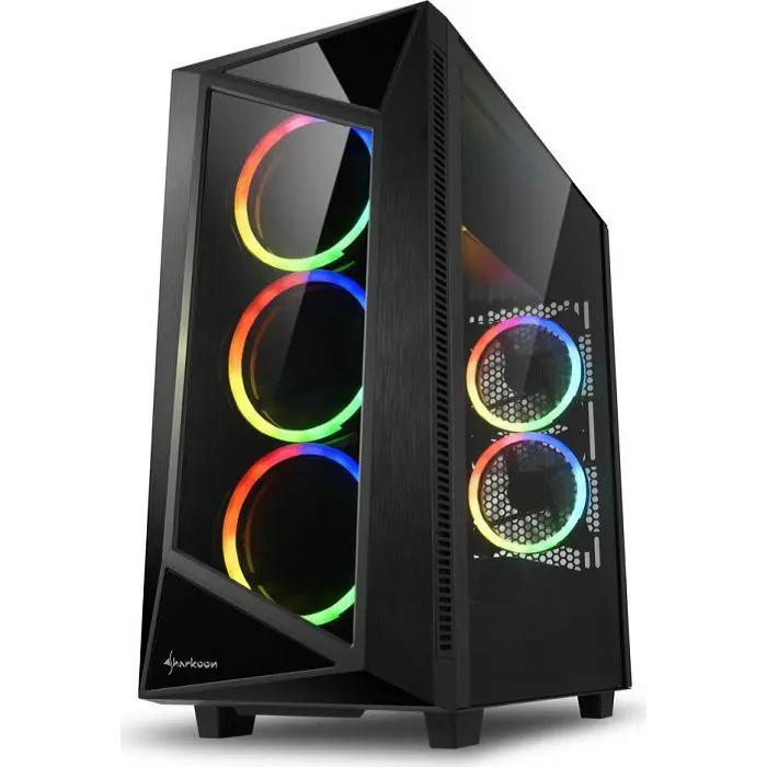 Sharkoon REV200 Midi Tower ATX kućište bez napajanja, prozirna bočna stranica, prednji/stražnji RGB ventilatori 5×120mm, crno