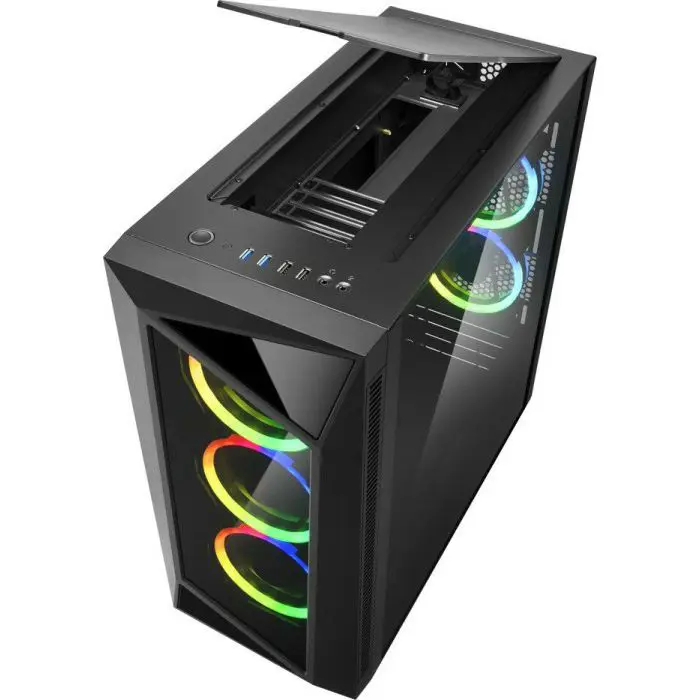 Sharkoon REV200 Midi Tower ATX kućište bez napajanja, prozirna bočna stranica, prednji/stražnji RGB ventilatori 5×120mm, crno