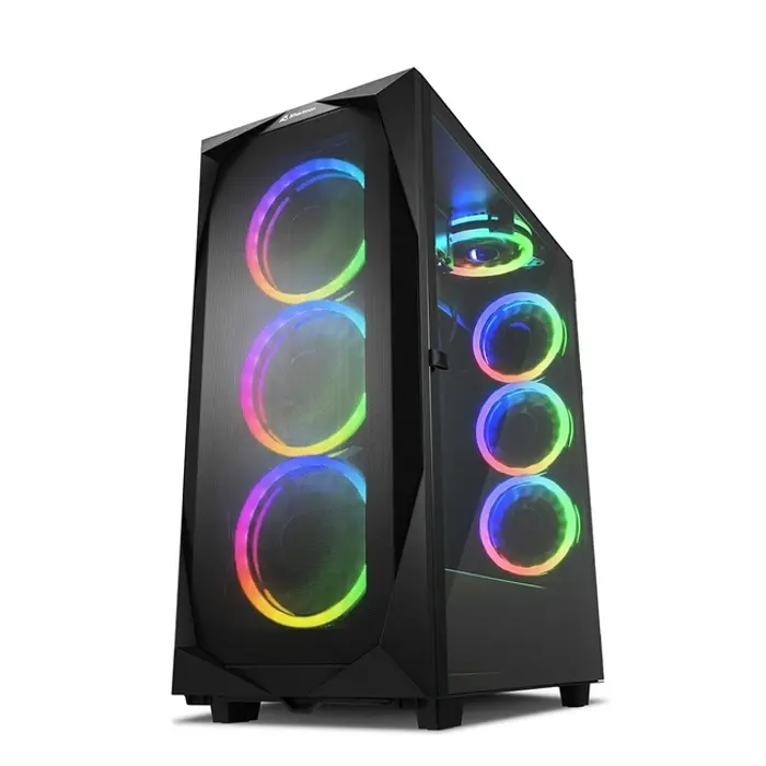 Sharkoon REV300 Midi Tower E-ATX kućište bez napajanja, prozirna bočna stranica, RGB ventilatori prednji 3×140/stražnji 3×120/gornji 1×120, crno