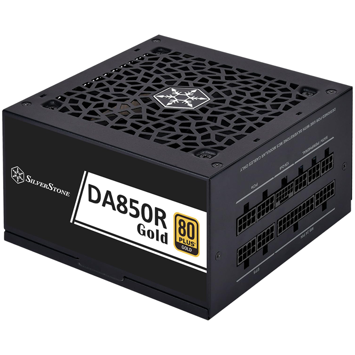 SilverStone PSU SST-DA850R-GMA, 850W 80Plus Gold ATX3.0/3.1 & PCIe 5, Fully Modular, Gen5 12V-2x6 PCIe connector, Silent running 120mm fan, Black