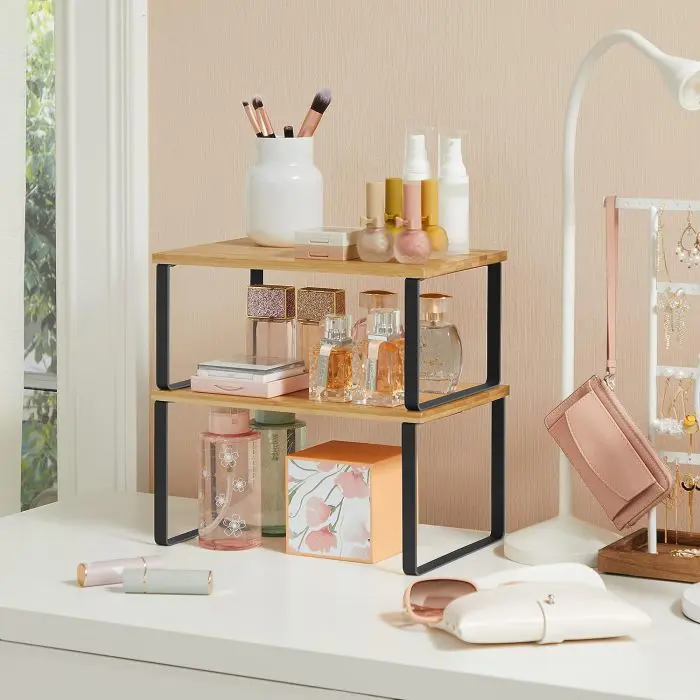 SONGMICS 2x shelf organizer black bamboo