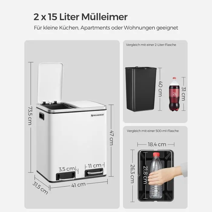 SONGMICS kitchen waste bin, 2 x 15 L