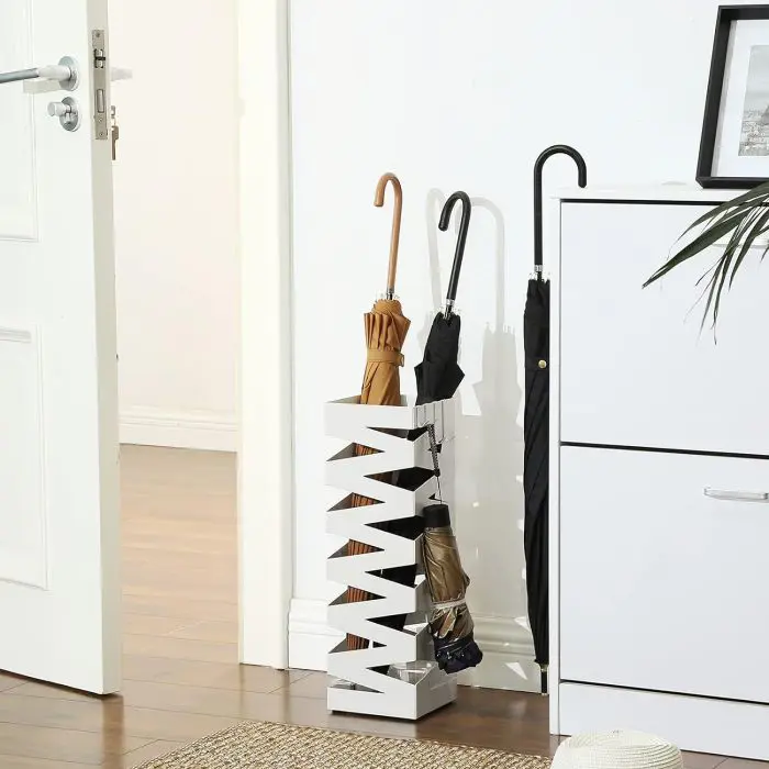 SONGMICS Metal umbrella stand with hooks and drip tray LUC16B