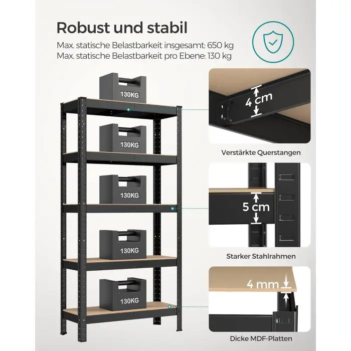 SONGMICS Shelf 30 x 75 x 150 cm brown-black, GLR030B21