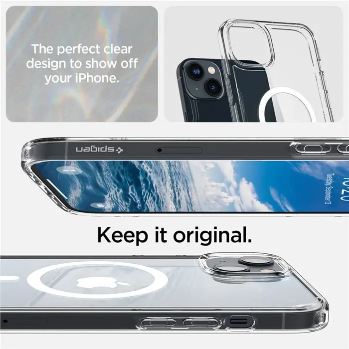 Spigen Crystal Hybrid MagSafe, zaštitna maska za telefon, prozirno-bijela - iPhone 14 Plus (ACS04656)