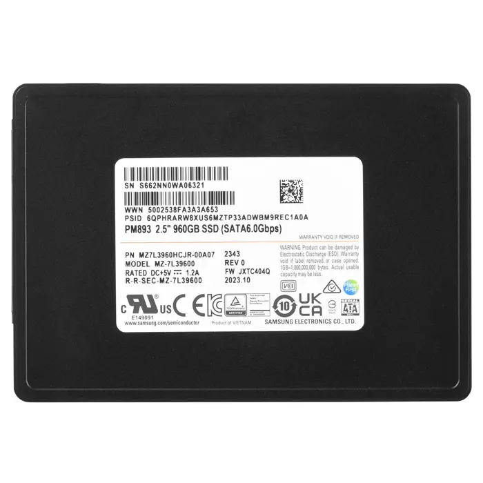 SSD Samsung PM893 960GB SATA 2.5" MZ7L3960HCJR-00A07 (DWPD 1)