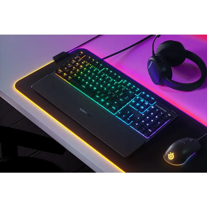 SteelSeries Apex 3 Gaming Keyboard, US Layout, Wired, Black SteelSeries Apex 3 Gaming keyboard, IP32 water resistant for protection against spills, Customizable 10-zone RGB illumination reacts to gam
