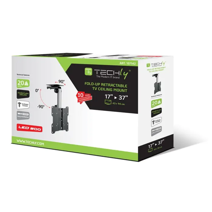 Techly Fold-Up Retractable Ceiling Mount for TV LED/LCD 17"-37" Black
