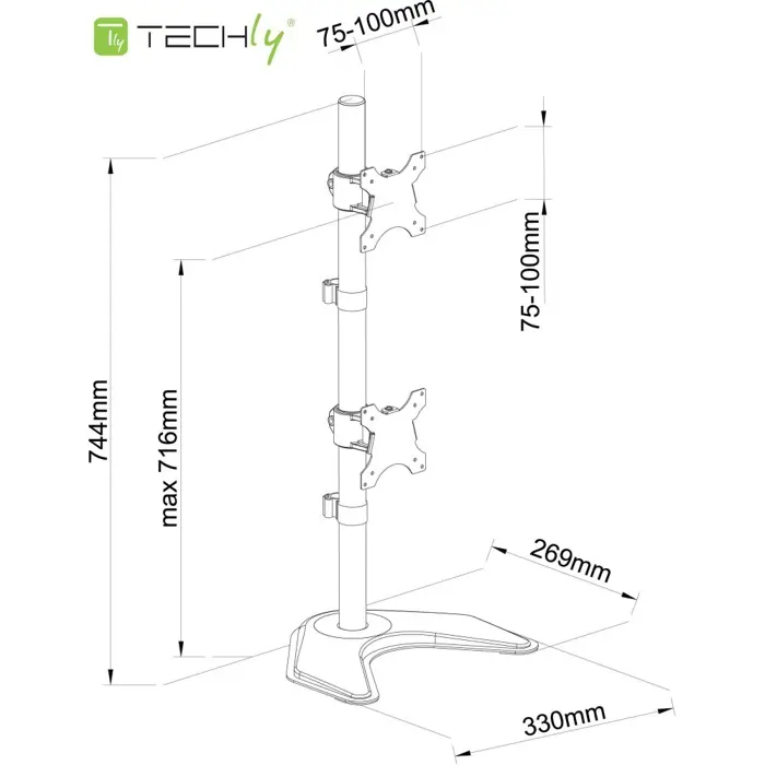 Techly ICA-LCD 2520V monitor mount / stand 68.6 cm (27") Desk Black
