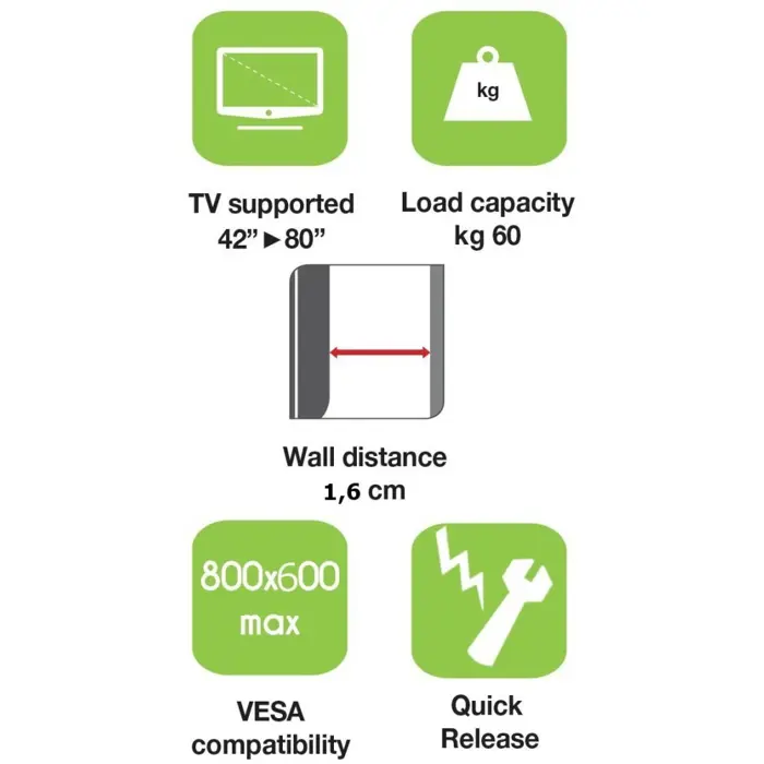 Techly Wall Mount for LED LCD TV 42-80 Ultra Slim Fixed H600mm" ICA-PLB 860