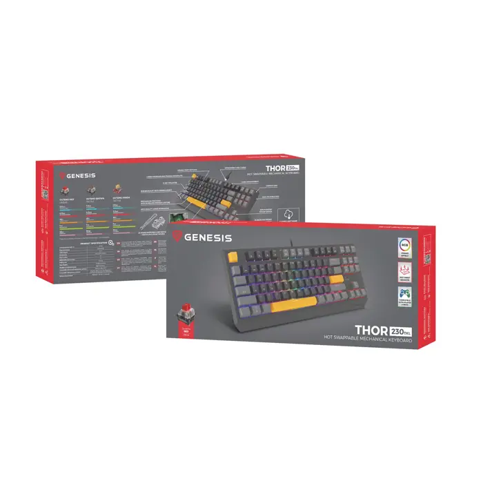 THOR 230 | Mechanical Gaming Keyboard | Wired | US | Anchor Gray Positive | USB Type-A | Outemu Red
