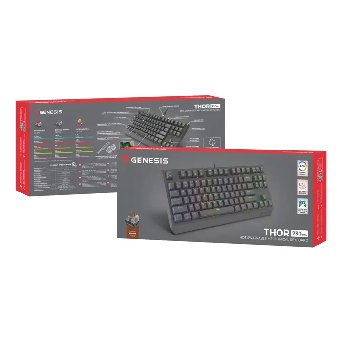THOR 230 | Mechanical Gaming Keyboard | Wired | US | Black | USB Type-A | Outemu Brown
