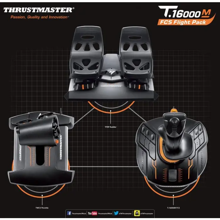 Thrustmaster T-16000M FCS Flight Pack Black USB Joystick Analogue / Digital MAC, PC