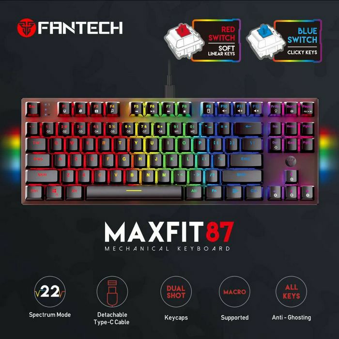 TIPKOVNICA GAMING ŽIČNA MEHANIČKA FANTECH MAX FIT 87 RED SW. MK856 CRNA