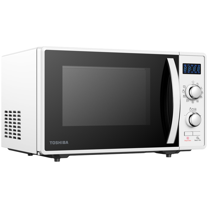 Toshiba MW2-AG23P(WH) 3-in-1 Microwave Oven with Grill and Combination Hob, 23 Litres, Rotating Plate with Storage, Timer, Built-in LED Lights, 900 W, Grill 1050 W, Pizza Programme, White Size: 485 x 