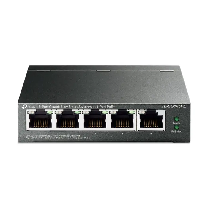 TP-Link 5-port Gigabit PoE Easy Smart preklopnik (Switch), 5×10/100/1000M RJ45, 4×PoE+, metalno kućište, 13" (65W)